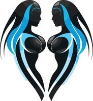 Abstract logo design featuring two female silhouettes facing each other, creating a heart shape vector