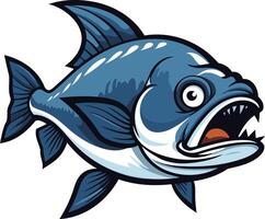 A fierce, cartoon-style piranha with sharp teeth and an open mouth vector