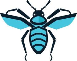 Abstract geometric insect logo design with a blue and black color scheme vector