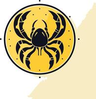 A stylized black spider illustration within a yellow circle, perfect for web design, logos, and branding vector