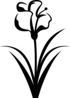 A simple, elegant silhouette of a single flower with delicate leaves vector