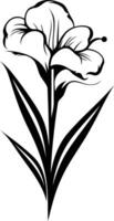 Elegant black and white silhouette of a single flower with delicate petals and leaves vector