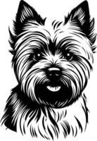 A detailed black and white illustration of a yorkshire terrier vector