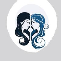Two women's profiles face each other, creating a heart shape, symbolizing unity, connection, and female strength vector
