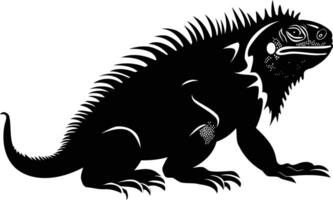 Black and white silhouette of an iguana lizard, a perfect illustration for nature, wildlife, and reptile-themed projects vector