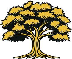 A stylized, golden oak tree with a bold, simple design vector