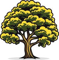 A cartoon illustration of a large, green tree with a brown trunk and yellow leaves, perfect for nature themed designs vector