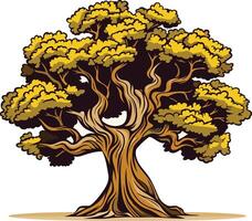 A large, majestic oak tree with gnarled branches and lush foliage, isolated on a white background vector