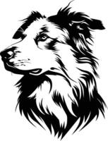 A striking black and white silhouette of a border collie, perfect for use in logos, designs, or social media vector