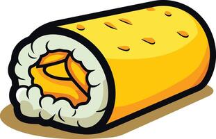 A cartoon illustration of a delicious, golden sushi roll, perfect for menus, food blogs, and social media posts vector