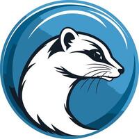 A stylized weasel head in profile, set against a blue circle with a subtle gradient vector
