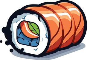 A cartoon illustration of a delicious salmon sushi roll, perfect for menus, social media, and food-related designs vector