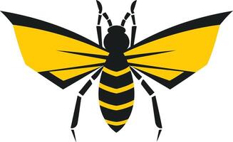 A bold and stylized black and yellow wasp silhouette, perfect for use as a logo, icon or design element vector