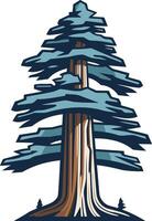 A stylized evergreen tree with a rustic brown trunk and blue-green foliage vector