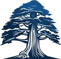 A stylized blue cedar tree with a strong, robust trunk and expansive branches, symbolizing growth, stability, and resilience vector