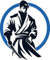 A bold and minimalist logo featuring a samurai warrior holding a katana sword vector