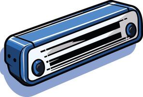 A vintage-style, blue and white radio, rendered in a cartoonish style vector