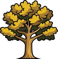 A cartoon illustration of a large, leafy tree with a thick trunk and branches vector