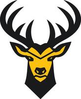 A bold and modern logo featuring a stylized deer head with antlers, in a black and yellow color scheme vector