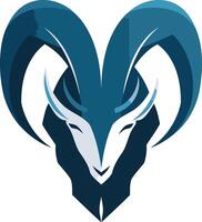 A bold and modern logo featuring a stylized ram's head with a blue and white color scheme vector
