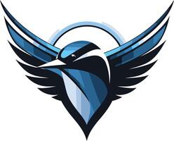 A bold and striking logo design featuring a blue bird with outstretched wings, symbolizing freedom, speed, and power vector