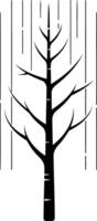 Simple and elegant silhouette of a single tree with rain falling around it vector