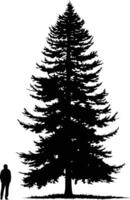A simple yet striking silhouette of a towering evergreen tree against a white background vector
