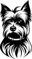 A striking black and white illustration of a yorkshire terrier, captured in a bold and expressive pose vector