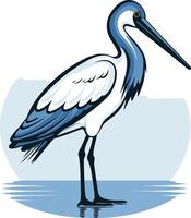 A stylized illustration of a heron standing in water, with a blue and white color scheme vector