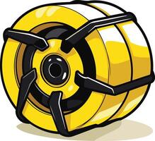 A futuristic, cartoon-style wheel with black blades and a yellow rim, perfect for gaming, sci-fi, and tech branding vector