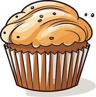 A delicious cartoon cupcake with vanilla frosting and chocolate sprinkles vector