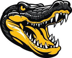 A fierce alligator head with sharp teeth, perfect for logos, mascots, and sports teams vector