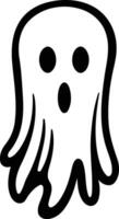 Simple black and white illustration of a friendly ghost with a surprised expression vector