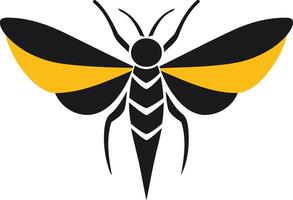 A simple, stylized silhouette of a moth with yellow and black wings vector