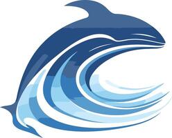 A stylized dolphin leaping from the water, forming a wave with its body vector