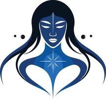 A striking abstract logo featuring a female figure with a glowing star in her chest, radiating serenity and power vector
