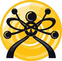 Abstract logo design with a futuristic feel, featuring a stylized figure with flowing lines against a bright yellow background vector