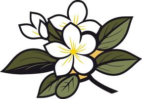 A delicate illustration of a white flower with green leaves, perfect for branding, invitations, or website design vector