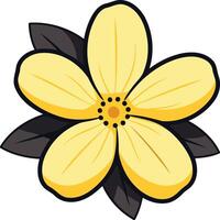 A cheerful yellow flower with five petals and two green leaves, perfect for spring-themed designs, floral patterns, and nature-inspired branding vector