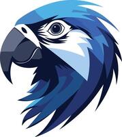 A striking blue and white parrot head, rendered in a modern, minimalist style vector