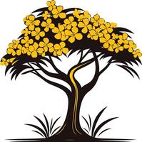 A stylized black tree with yellow blossoms, perfect for creating a nature-inspired logo, branding, or design element vector