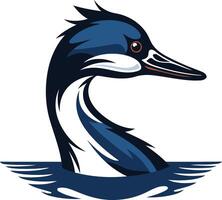 A bold and stylized illustration of a grebe, a waterbird, with its head and neck emerging from the water vector