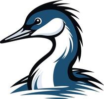 A bold, stylized illustration of a great crested grebe, perfect for branding or design projects with a nature theme vector