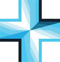 Abstract blue cross symbol with geometric pattern, perfect for medical, healthcare, or technology branding vector