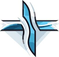 Abstract, modern logo design with a cross shape and flowing blue accents vector