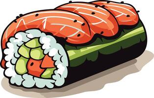 Cartoon Sushi Roll with Salmon and Avocado vector