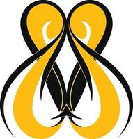 A stylized abstract logo design featuring two interlocking shapes in black and yellow, symbolizing unity, connection, and balance vector