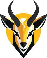 A bold and modern logo featuring a stylized antelope head with a sunburst behind it vector