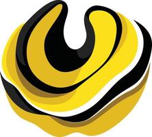 Abstract logo design featuring a bold, yellow and black shape resembling a letter u or a stylized flower vector
