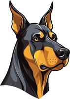A powerful and striking illustration of a doberman pinscher head, showcasing its imposing presence and distinctive features vector